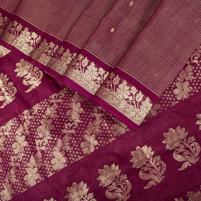 Sanskriti Vintage Saree Maroon Pure Cotton Silk Maheshwari Zari WovenFabric Sari