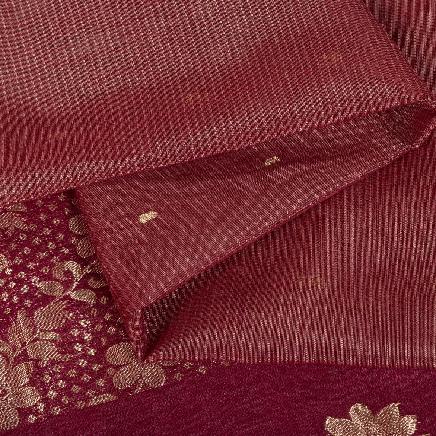 Sanskriti Vintage Saree Maroon Pure Cotton Silk Maheshwari Zari WovenFabric Sari