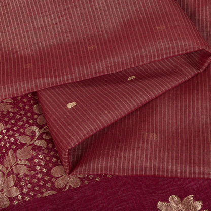 Sanskriti Vintage Saree Maroon Pure Cotton Silk Maheshwari Zari WovenFabric Sari