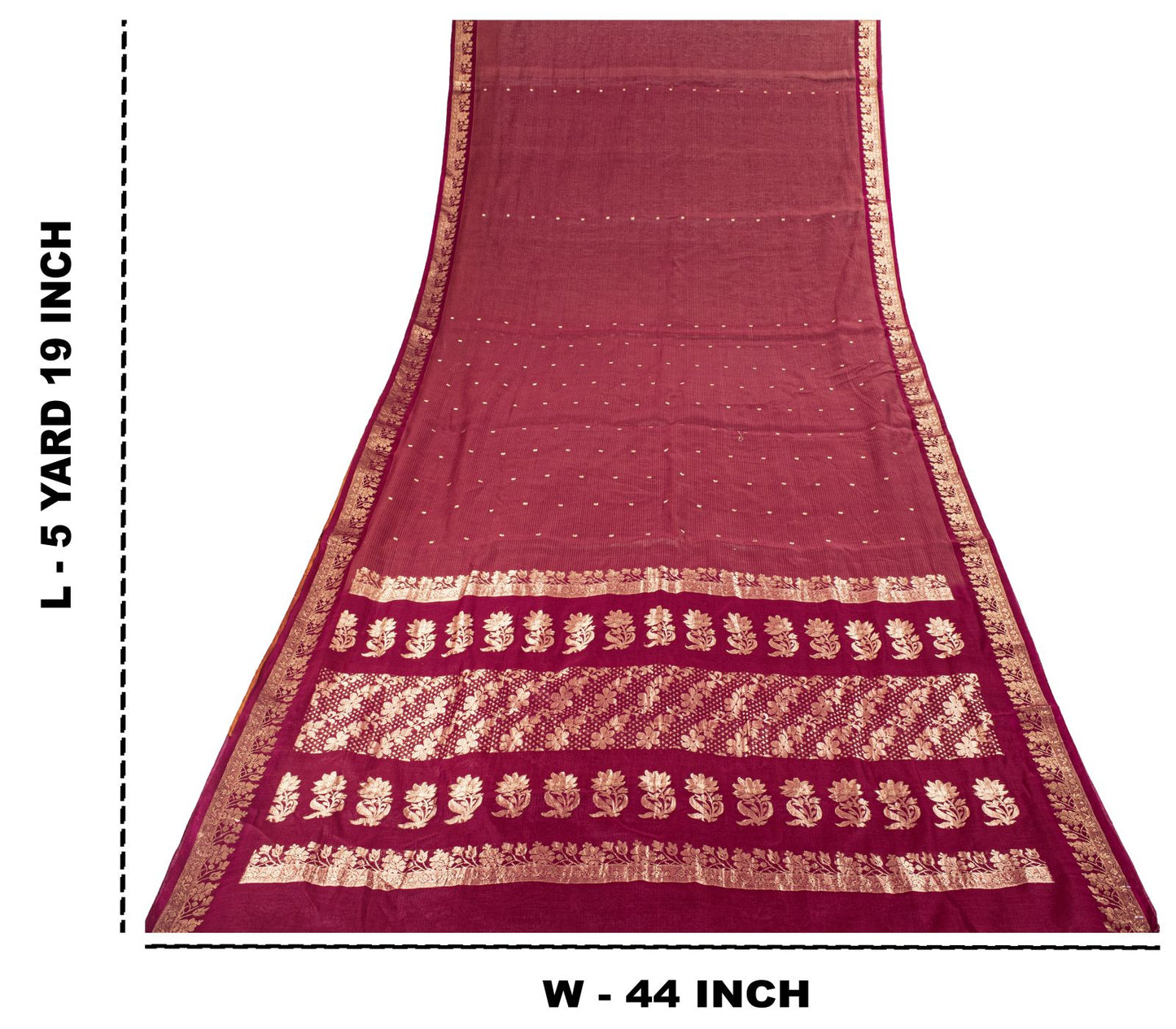 Sanskriti Vintage Saree Maroon Pure Cotton Silk Maheshwari Zari WovenFabric Sari
