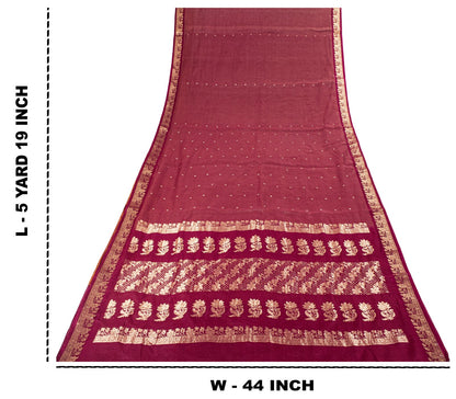 Sanskriti Vintage Saree Maroon Pure Cotton Silk Maheshwari Zari WovenFabric Sari