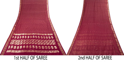 Sanskriti Vintage Saree Maroon Pure Cotton Silk Maheshwari Zari WovenFabric Sari