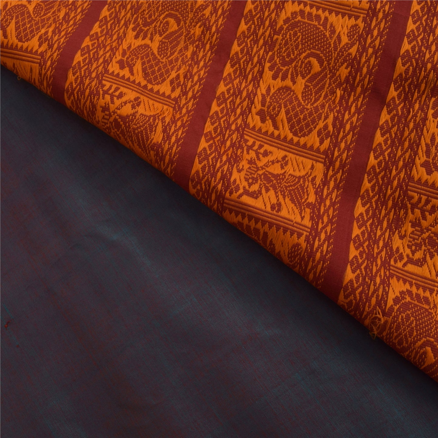 Sanskriti Vintage Sarees Blue Hand Woven Baluchari Blend CottonSari Craft Fabric