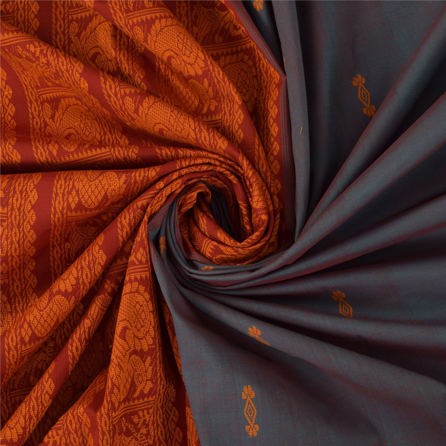 Sanskriti Vintage Sarees Blue Hand Woven Baluchari Blend CottonSari Craft Fabric