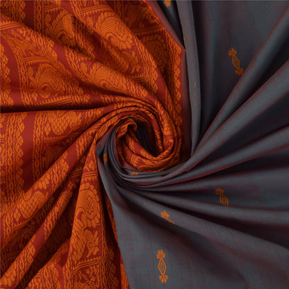 Sanskriti Vintage Sarees Blue Hand Woven Baluchari Blend CottonSari Craft Fabric