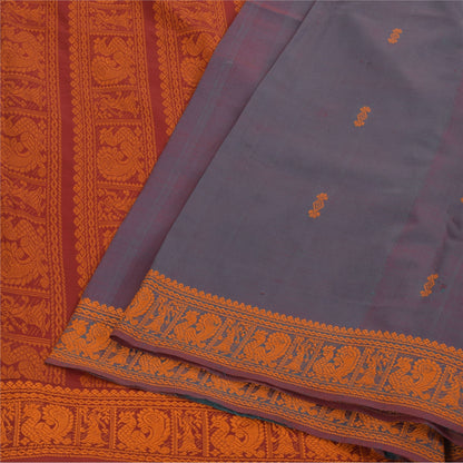 Sanskriti Vintage Sarees Blue Hand Woven Baluchari Blend CottonSari Craft Fabric