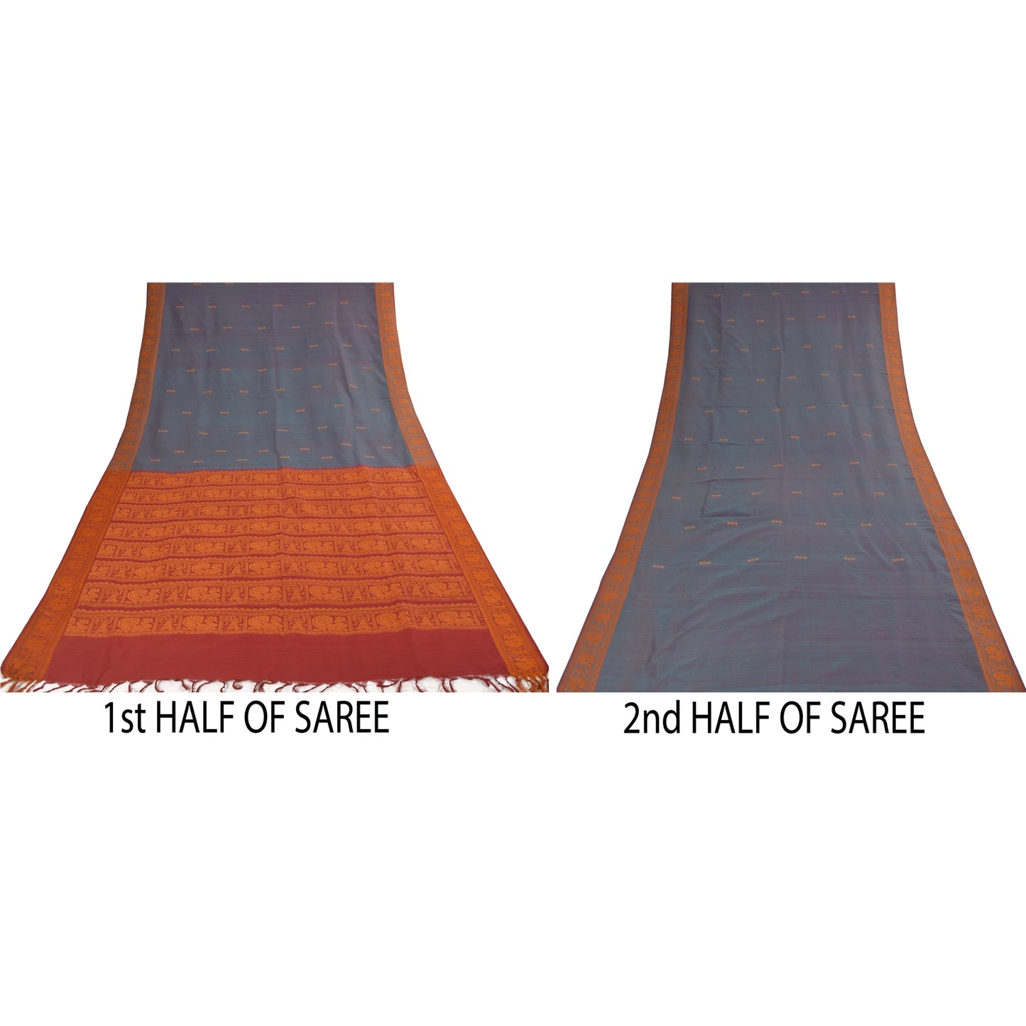 Sanskriti Vintage Sarees Blue Hand Woven Baluchari Blend CottonSari Craft Fabric