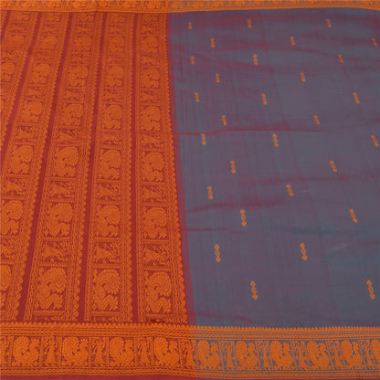 Sanskriti Vintage Sarees Blue Hand Woven Baluchari Blend CottonSari Craft Fabric