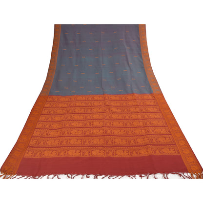 Sanskriti Vintage Sarees Blue Hand Woven Baluchari Blend CottonSari Craft Fabric