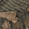Sanskriti Vintage Sarees Gray & Black Woven Cotton Silk Sari 5+yd Craft Fabric