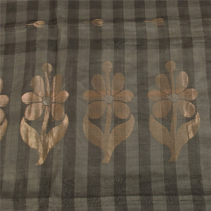 Sanskriti Vintage Sarees Gray & Black Woven Cotton Silk Sari 5+yd Craft Fabric