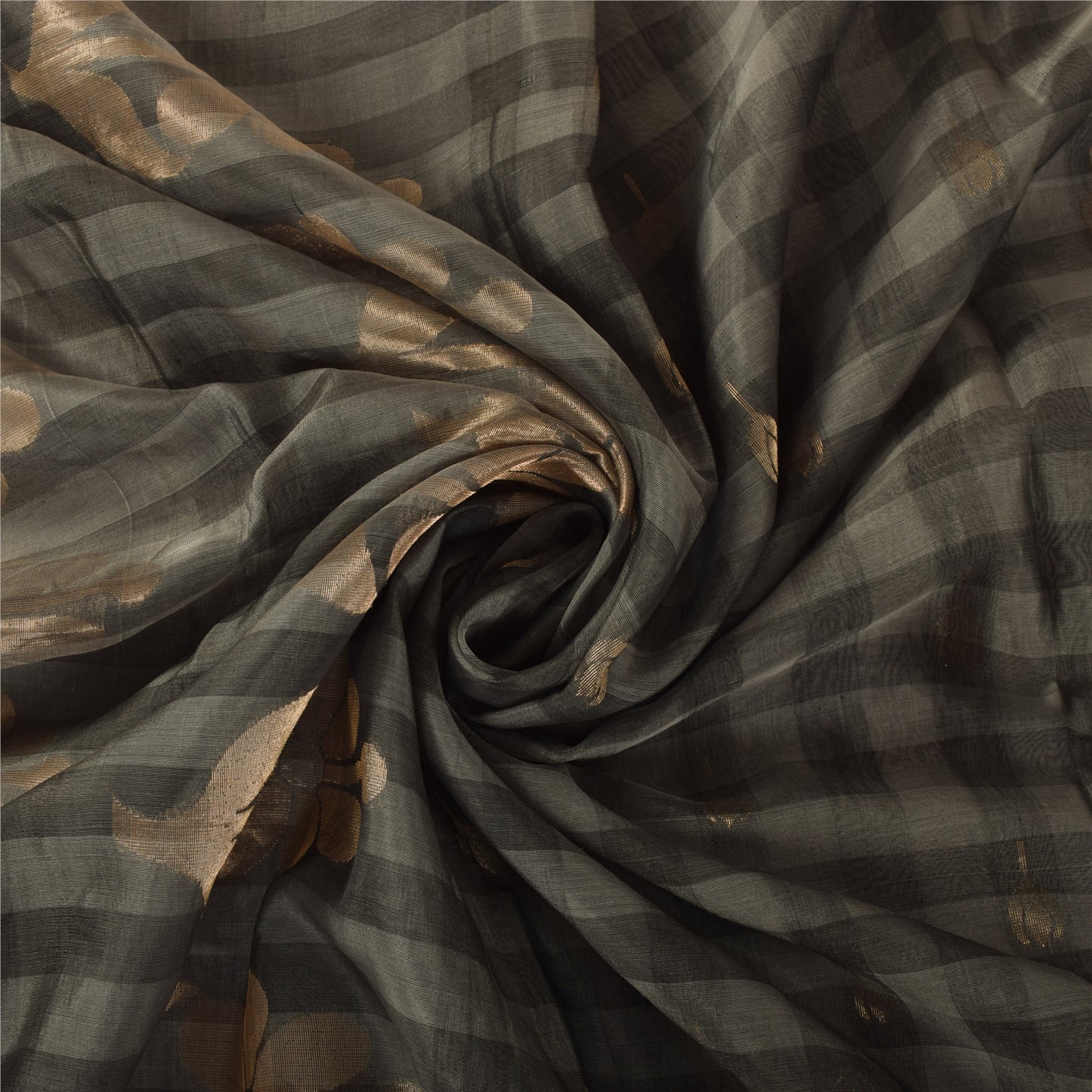 Sanskriti Vintage Sarees Gray & Black Woven Cotton Silk Sari 5+yd Craft Fabric