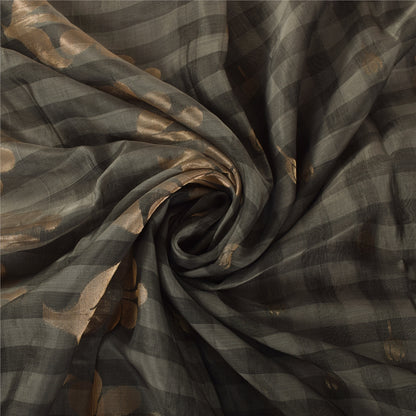 Sanskriti Vintage Sarees Gray & Black Woven Cotton Silk Sari 5+yd Craft Fabric