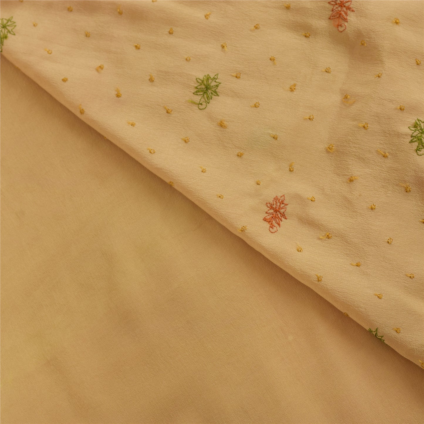 Sanskriti Vintage Sarees Peach Hand Beaded Pure CrepeSilk Sari 5+yd Craft Fabric