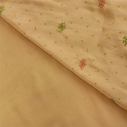 Sanskriti Vintage Sarees Peach Hand Beaded Pure CrepeSilk Sari 5+yd Craft Fabric