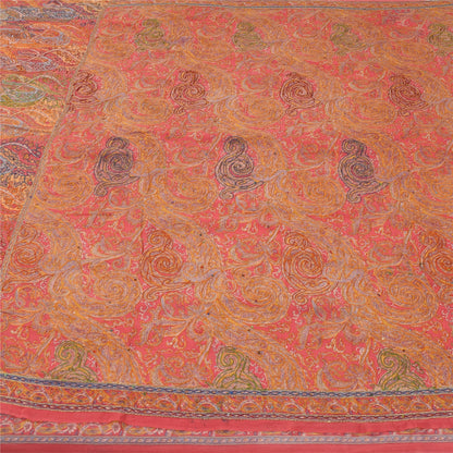 Sanskriti Vintage Sarees Pink Embroidered & Printed Pure Crepe Sari Craft Fabric