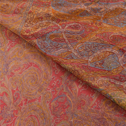 Sanskriti Vintage Sarees Pink Embroidered & Printed Pure Crepe Sari Craft Fabric