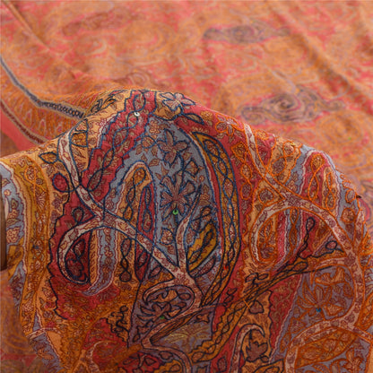 Sanskriti Vintage Sarees Pink Embroidered & Printed Pure Crepe Sari Craft Fabric