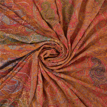 Sanskriti Vintage Sarees Pink Embroidered & Printed Pure Crepe Sari Craft Fabric