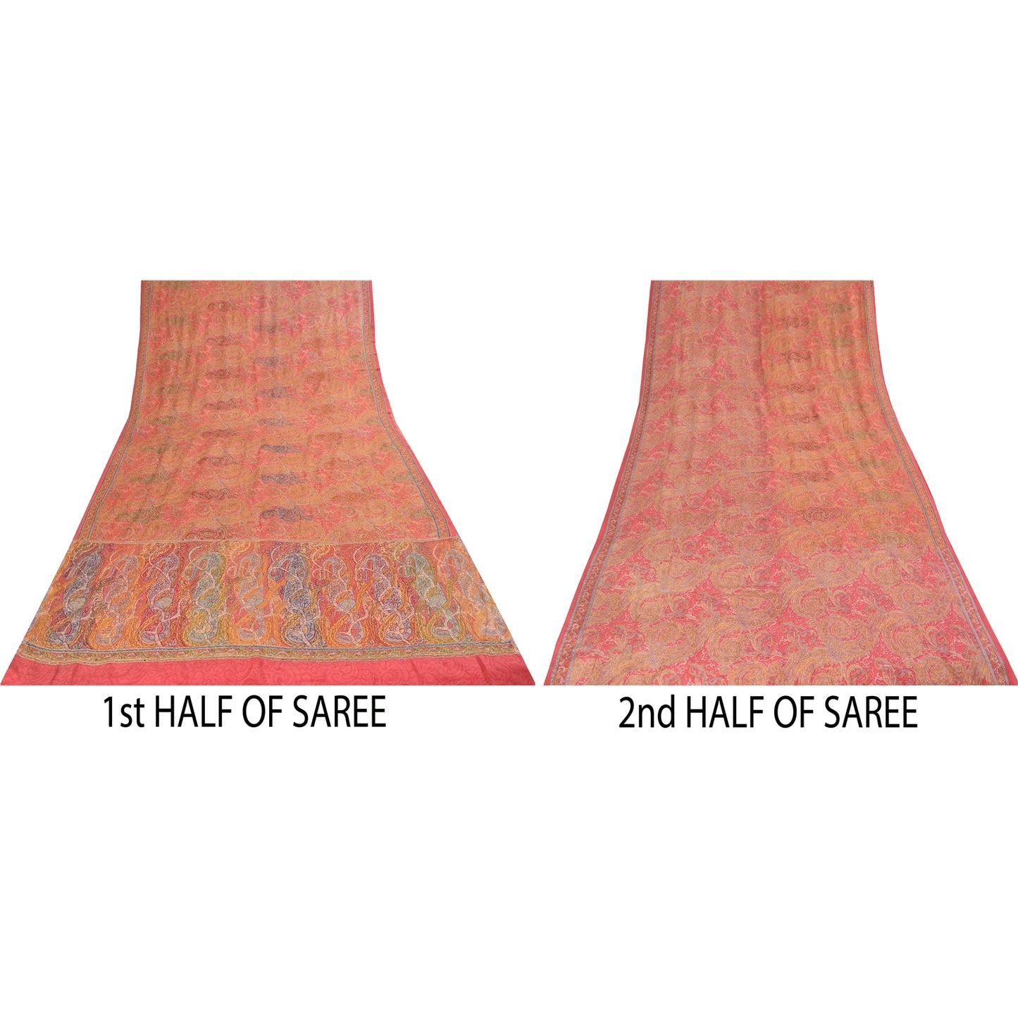 Sanskriti Vintage Sarees Pink Embroidered & Printed Pure Crepe Sari Craft Fabric