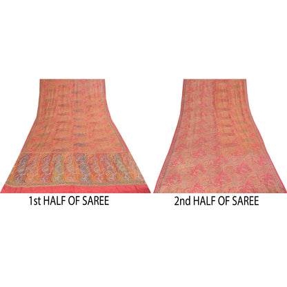 Sanskriti Vintage Sarees Pink Embroidered & Printed Pure Crepe Sari Craft Fabric