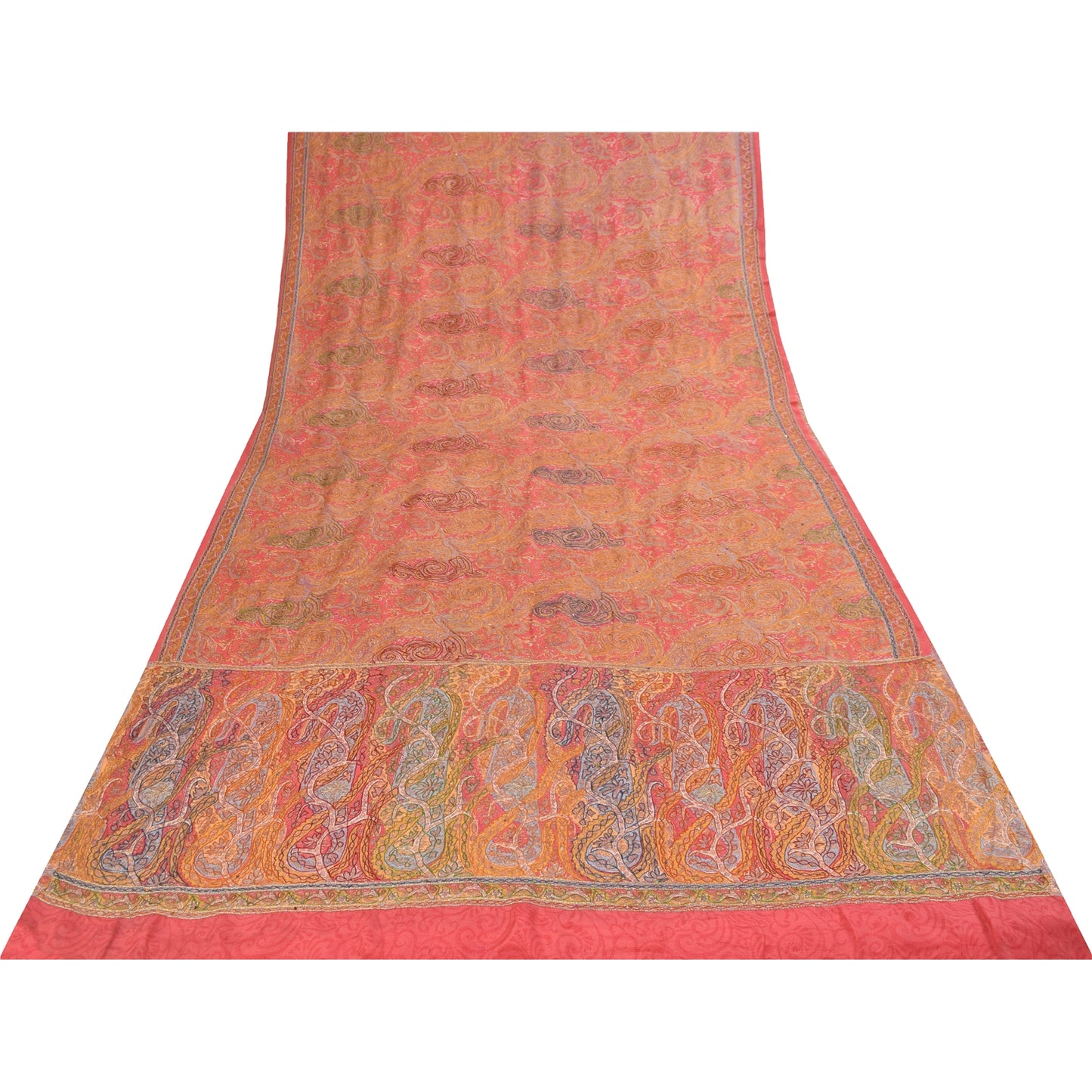 Sanskriti Vintage Sarees Pink Embroidered & Printed Pure Crepe Sari Craft Fabric