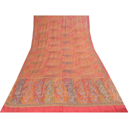 Sanskriti Vintage Sarees Pink Embroidered & Printed Pure Crepe Sari Craft Fabric