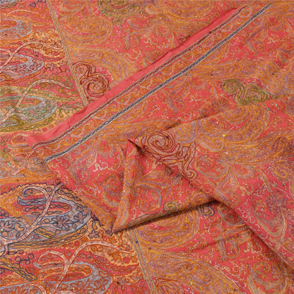 Sanskriti Vintage Sarees Pink Embroidered & Printed Pure Crepe Sari Craft Fabric