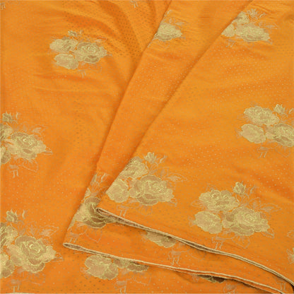 Sanskriti Vintage Sarees Yellow Embroidered & Painted Pure Silk Sari 6yd Fabric