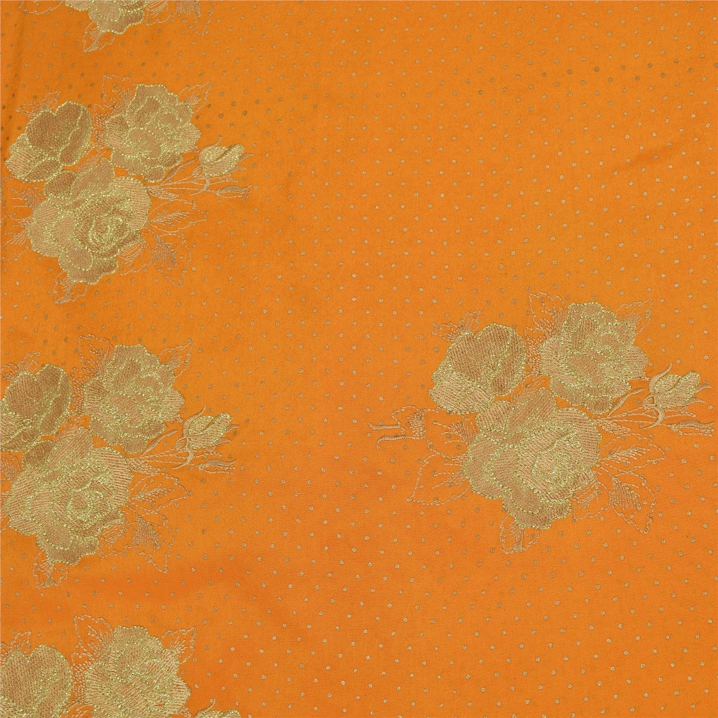 Sanskriti Vintage Sarees Yellow Embroidered & Painted Pure Silk Sari 6yd Fabric