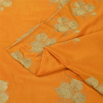 Sanskriti Vintage Sarees Yellow Embroidered & Painted Pure Silk Sari 6yd Fabric