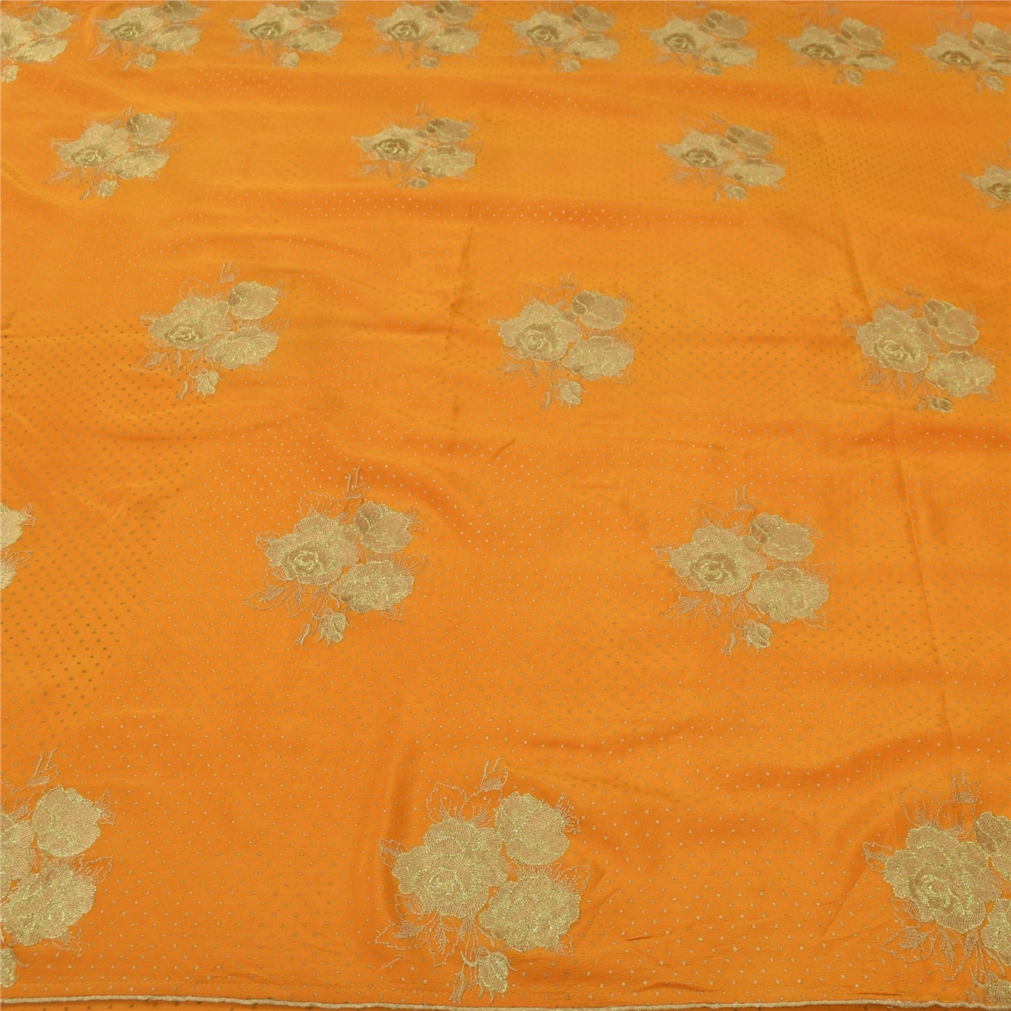 Sanskriti Vintage Sarees Yellow Embroidered & Painted Pure Silk Sari 6yd Fabric