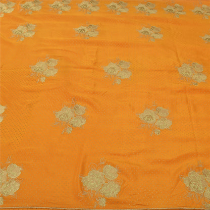 Sanskriti Vintage Sarees Yellow Embroidered & Painted Pure Silk Sari 6yd Fabric