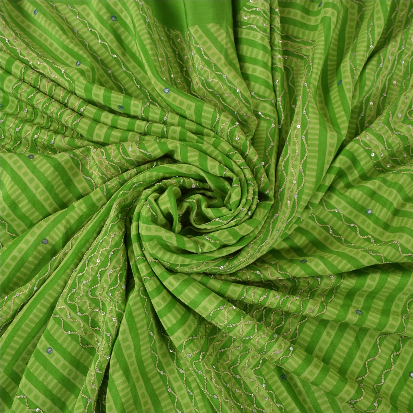 Sanskriti Vintage Sarees Green Embroidery Print Pure CrepeSari 5+yd Craft Fabric