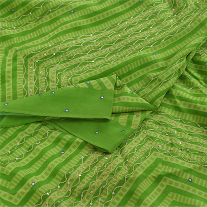 Sanskriti Vintage Sarees Green Embroidery Print Pure CrepeSari 5+yd Craft Fabric