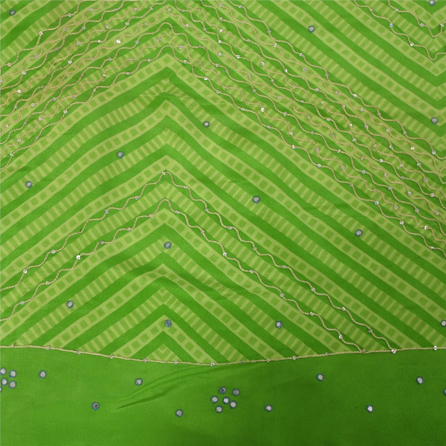 Sanskriti Vintage Sarees Green Embroidery Print Pure CrepeSari 5+yd Craft Fabric