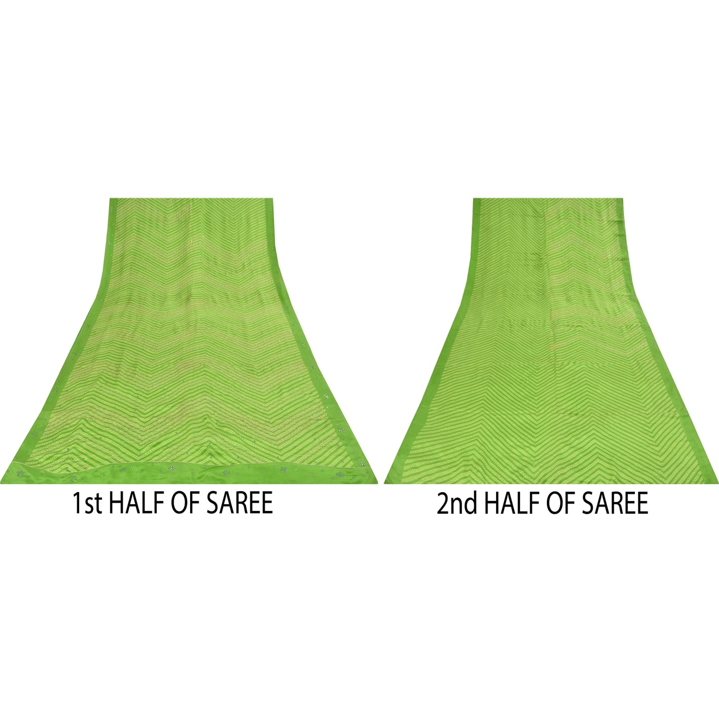 Sanskriti Vintage Sarees Green Embroidery Print Pure CrepeSari 5+yd Craft Fabric