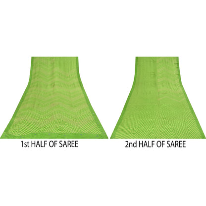 Sanskriti Vintage Sarees Green Embroidery Print Pure CrepeSari 5+yd Craft Fabric