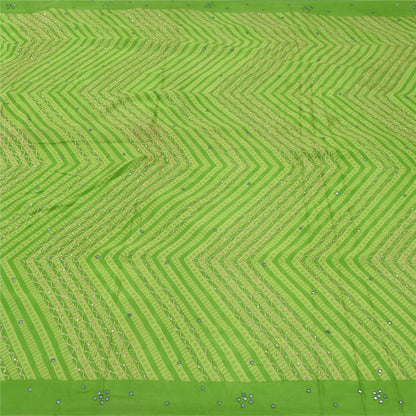 Sanskriti Vintage Sarees Green Embroidery Print Pure CrepeSari 5+yd Craft Fabric