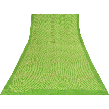 Sanskriti Vintage Sarees Green Embroidery Print Pure CrepeSari 5+yd Craft Fabric