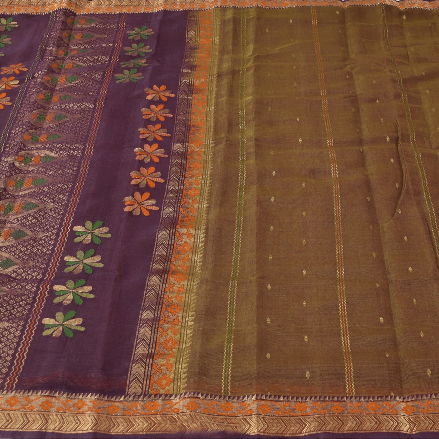 Sanskriti Vintage Sarees Heena Green Woven 100% Pure Silk Sari 5+yd Craft Fabric