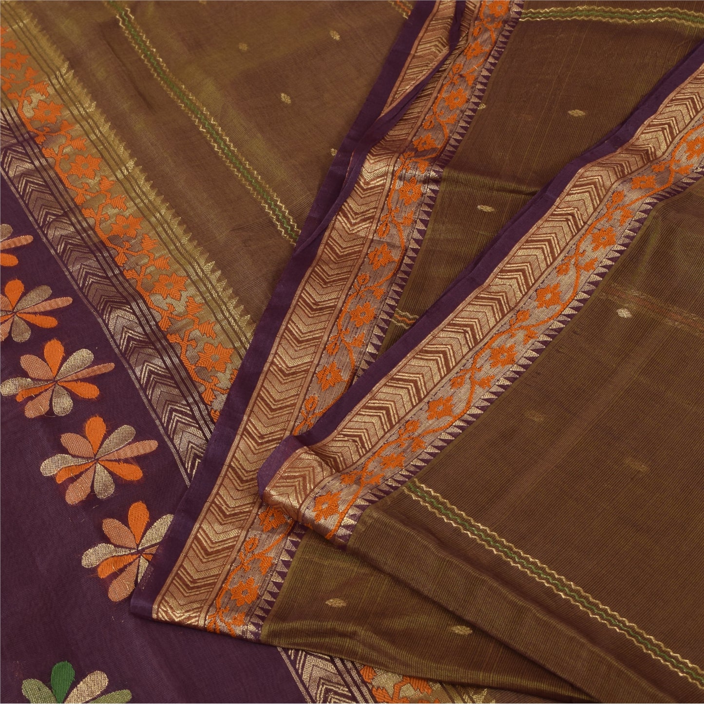 Sanskriti Vintage Sarees Heena Green Woven 100% Pure Silk Sari 5+yd Craft Fabric