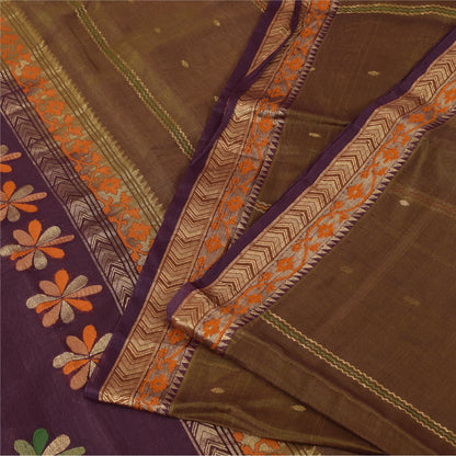 Sanskriti Vintage Sarees Heena Green Woven 100% Pure Silk Sari 5+yd Craft Fabric