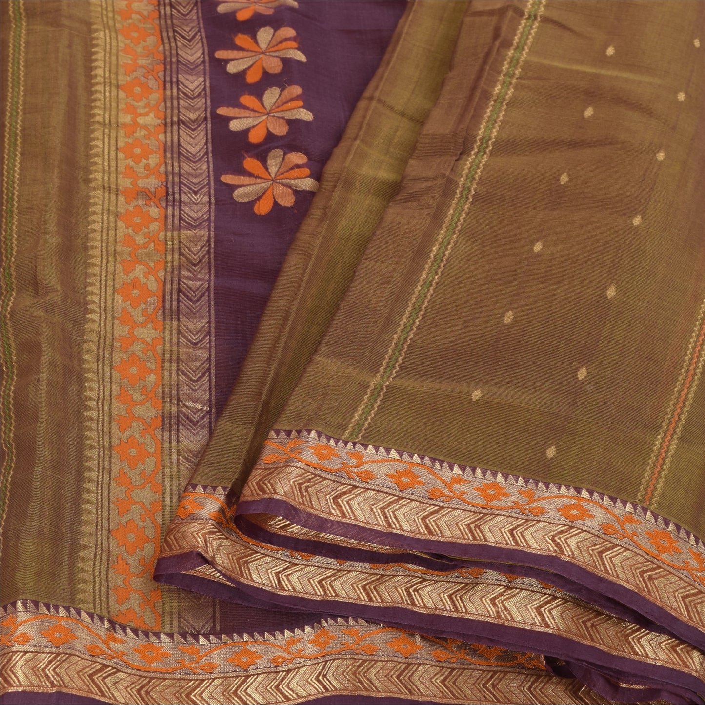 Sanskriti Vintage Sarees Heena Green Woven 100% Pure Silk Sari 5+yd Craft Fabric