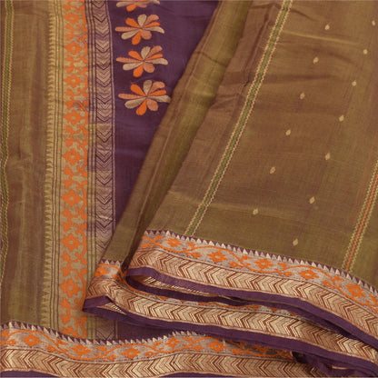 Sanskriti Vintage Sarees Heena Green Woven 100% Pure Silk Sari 5+yd Craft Fabric
