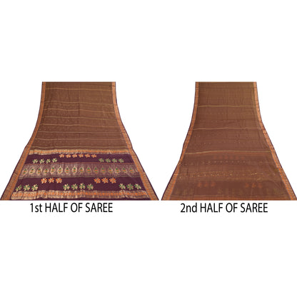 Sanskriti Vintage Sarees Heena Green Woven 100% Pure Silk Sari 5+yd Craft Fabric