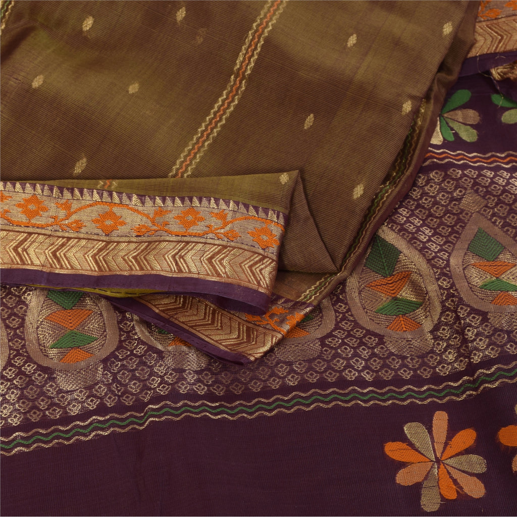 Sanskriti Vintage Sarees Heena Green Woven 100% Pure Silk Sari 5+yd Craft Fabric