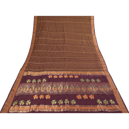 Sanskriti Vintage Sarees Heena Green Woven 100% Pure Silk Sari 5+yd Craft Fabric