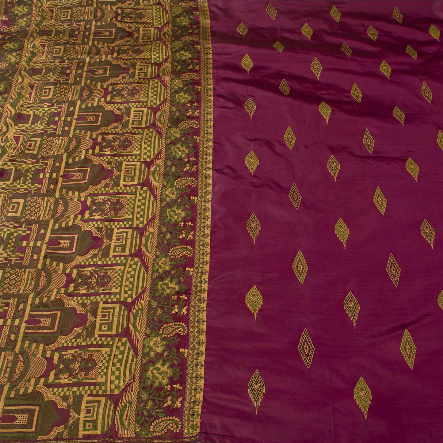 Sanskriti Vintage Sarees Purple Banarasi Brocade Woven Pure Silk Sari 5+YDFabric