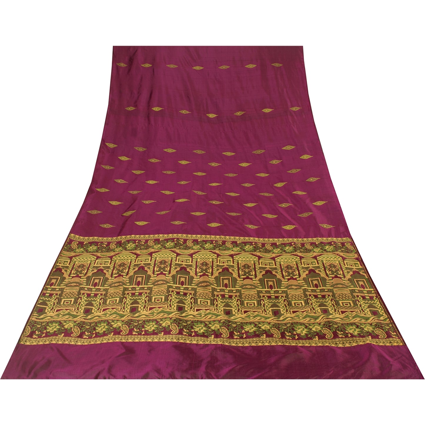 Sanskriti Vintage Sarees Purple Banarasi Brocade Woven Pure Silk Sari 5+YDFabric